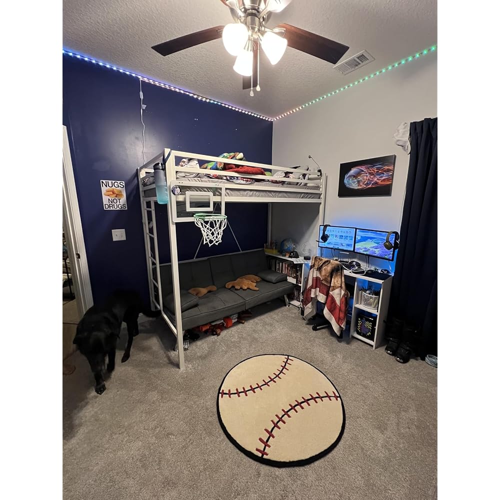 Metal Loft Bed Twin Size with Guardrail and Ladder,Black