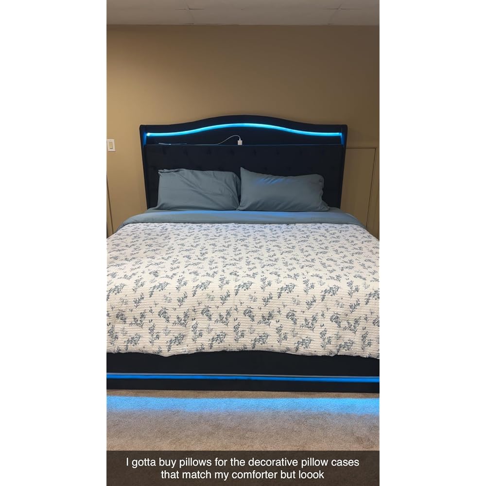 King Size Bed Frame with 4 Storage Drawers and RGB LED Lights