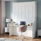 Alegra Full Murphy Bed with Desk | Engineered and Solid Wood Construction | Smooth Painted Finish - NO Melamine Used | Perfect for a Home Office Guest Bed (Warm White)