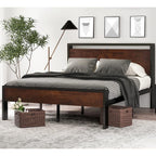 14 Inch Full Size Metal Platform Bed Frame with Wooden Headboard and Footboard, Mattress Foundation, No Box Spring Needed, Large Under Bed Storage, Non-Slip Without Noise, Mahogany