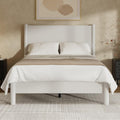 Full Size Platform Bed Frame with Wood Headboard, White