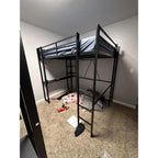 Loft Bed Full Size with Desk and Storage Shelves, Frame with 2 Side Ladders for Kids, Teens Adults, Spcace-Saving Noise-Free and Anti-tilt Design, Black