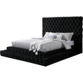 Sable Fabric Upholstered Step Up King-Size Platform Bed with Oversized Headboard, Deep Button Tufting, No Box Spring Required for Bedroom, Guest Room, Black
