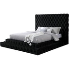 Sable Fabric Upholstered Step Up King-Size Platform Bed with Oversized Headboard, Deep Button Tufting, No Box Spring Required for Bedroom, Guest Room, Black