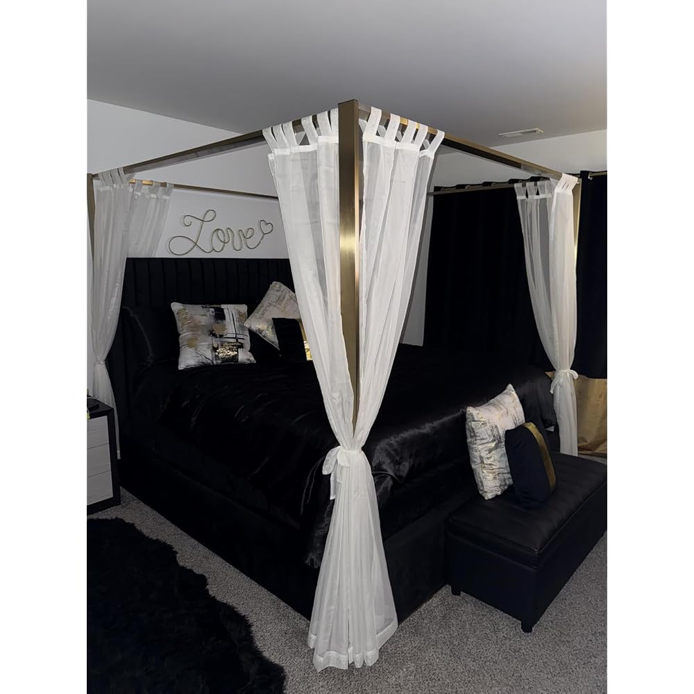 JonesBlack-Q Jones Collection Modern | Contemporary Upholstered Queen Bed, Black Velvet, Channel Tufting, Brushed Brass Frame, 66.5" W x 86.5" D x 79" H, Black, Queen
