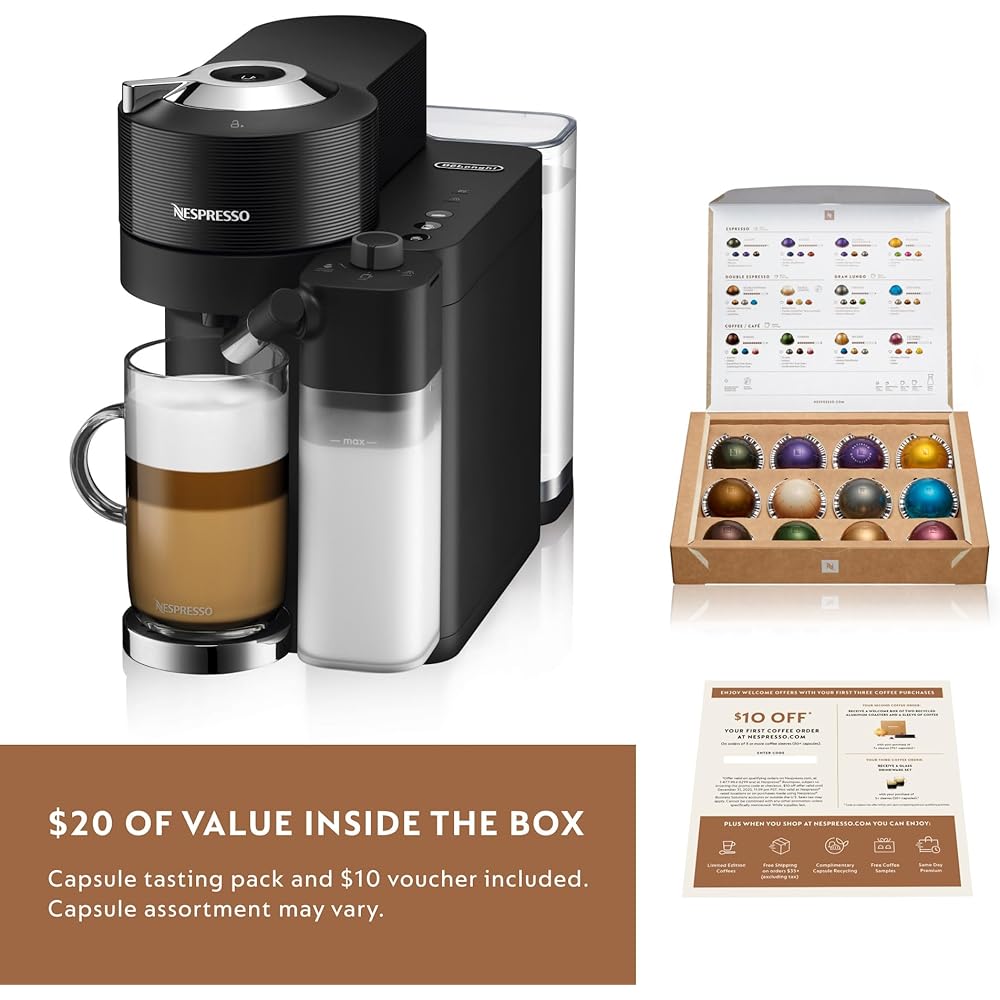 Nespresso Vertuo Lattissima Coffee and Espresso Maker by De'Longhi, Matte Black &amp; Glossy