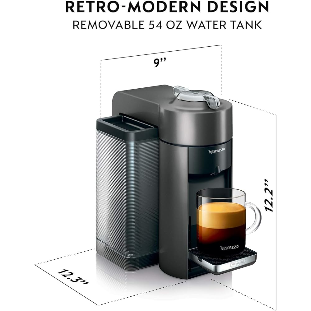 Nespresso Vertuo Coffee and Espresso Machine by De'Longhi with Milk Frother, 1000 Milliliters, Graphite Metal