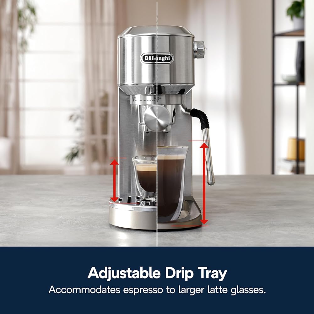 De'Longhi Dedica Duo Compact Espresso Machine Cold Brew Coffee Maker with Milk Frother Wandfor Espresso, Hot &amp; Iced Coffee, Cappuccinos, Lattes &amp; Home Barista Brewing, Stainless Steel