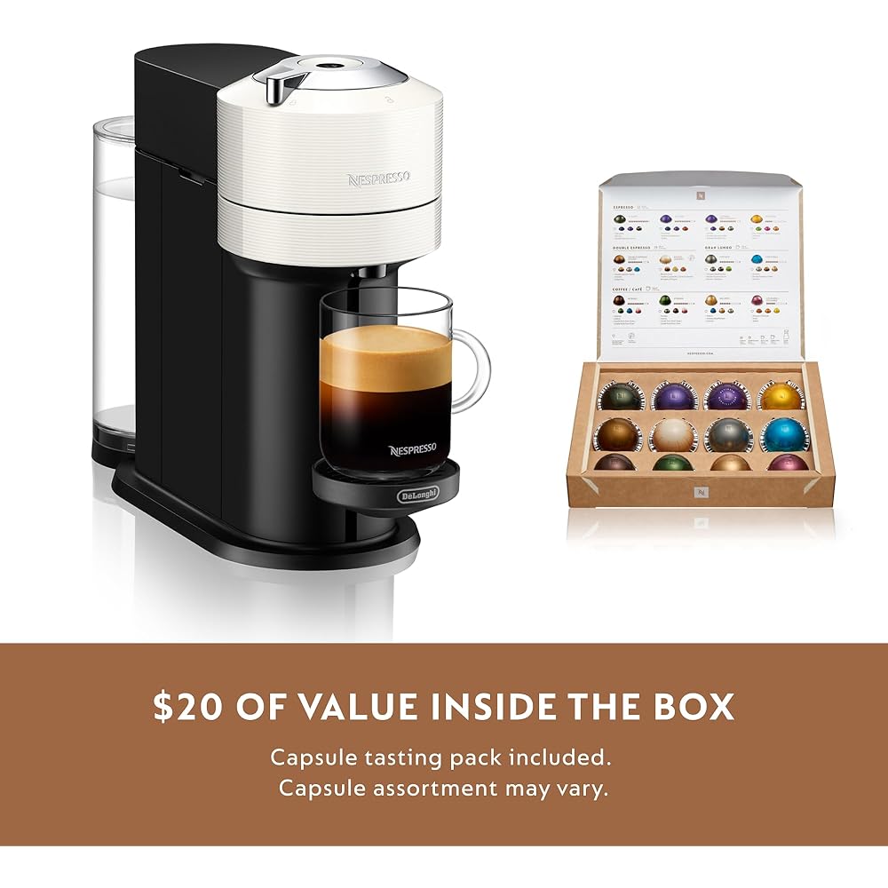 Nespresso Vertuo Next Coffee and Espresso Maker by De'Longhi with Aeroccino Milk Frother, White