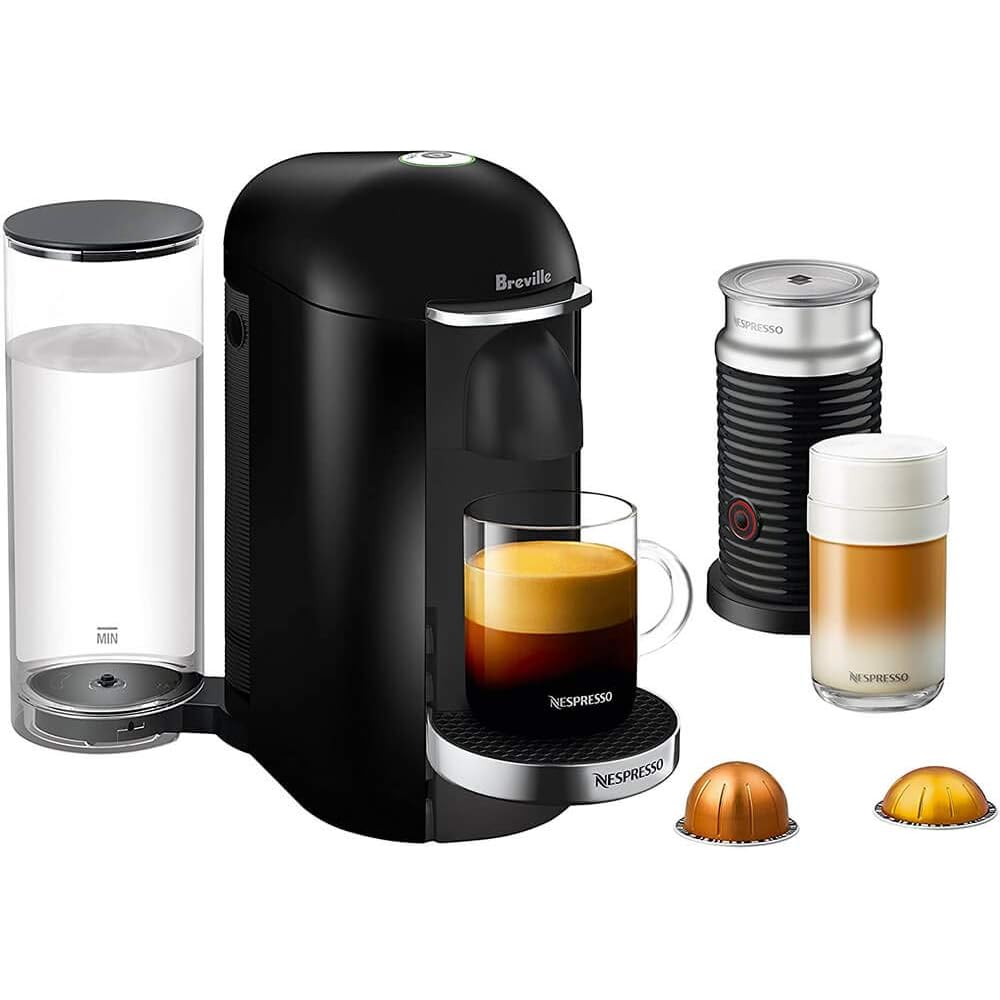 Nespresso Vertuo Plus Deluxe Coffee and Espresso Maker by Breville, Piano Black with Aeroccino Milk Frother