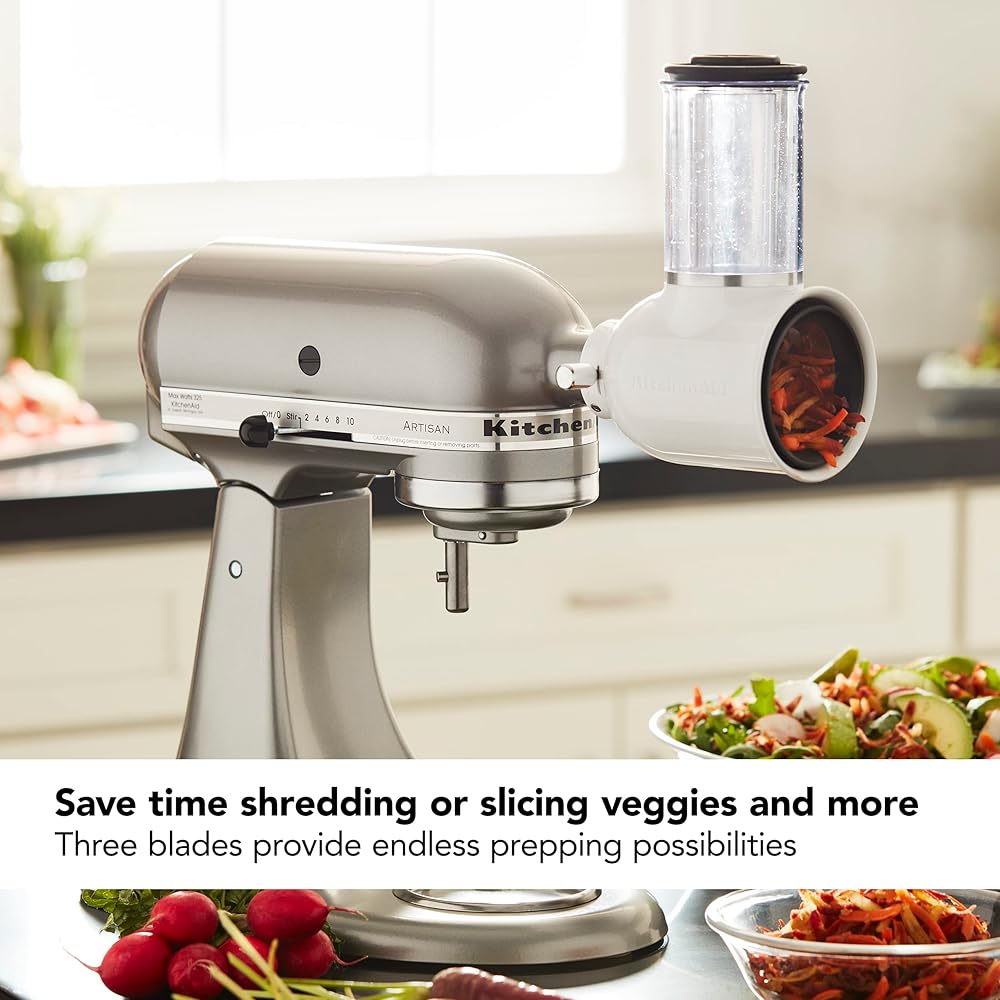 KitchenAid KGM All Metal Grain Mill Attachment &amp; Fresh Prep Slicer/Shredder Attachment, White