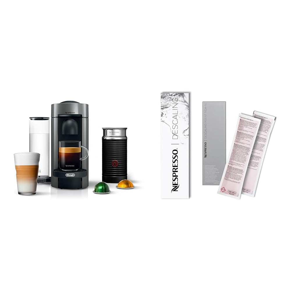 De'Longhi Nespresso Vertuo Plus Coffee and Espresso Maker, Grey with Aeroccino Milk Frother + Nespresso Descaling Kit