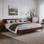 Aria King Solid Wood Modern Low Profile Platform Bed, Walnut