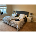 Full Platform Bed Frame with Upholstered Velvet Headboard, White