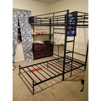 Bunk Bed Twin XL Over Twin with Desk,5 Storage Drawers and Charging Station