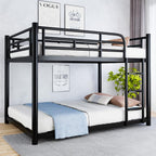Metal Bunk Bed, Full Over Full Bunk Beds with Removable Wide Ladder and Full-Length Guardrails, Low Bunk Bed Frame with Mute Design for Undisturbed Sleep for Adults, Kids and Young Teens