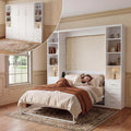 Queen Murphy Bed with 2 Bookcase, Space-Saving Wall Bed, White