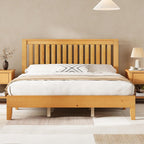 Solid Wood King Size Bed Frame with 46" Headboard, Light Wood