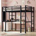 Twin Size Loft Bed with Desk, 13" Guardrails, Noise-Free, Black