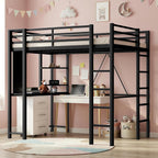 Twin Size Loft Bed with Desk, 13" Guardrails, Noise-Free, Black