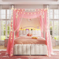 Full Canopy Bed Frame with 2 Drawers & LED & Charging,White