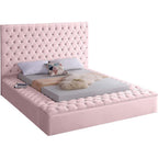 Bliss Collection Modern | Contemporary Velvet Upholstered Bed with Deep Button Tufting and Storage Compartments in Rails and Footboard, Pink, Queen