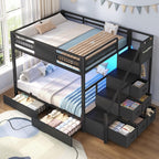 Bunk Bed Full Over Full with Stairs, Storage Drawers and LED Lights