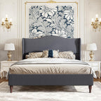 Queen Size Upholstered Bed Frame with 51'' Tall Headboard, Grey