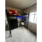 Full Loft Bed with L-Shaped Desk and 7 Storage Drawers, Metal Full Size Loft Bed for Teen with LED Lights and Charging Station,13.11" H Safety Guardrail and Ladder,No Box Spring Needed, White