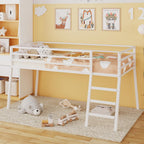 Loft Bed Twin Size with Stairs and Guard, White