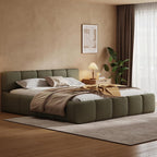 California King Boucle Platform Bed with Thick Headboard, Green