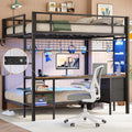 Bunk Bed Full Over Twin with Desk, Led Lights and Charging Station,Black