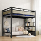 Heavy Duty Loft Bed Twin Size Bunk Bed with Storage Cabinet, Black