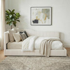 Full Size Upholstered Daybed with Headboard, Beige