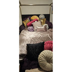 JonesBlack-Q Jones Collection Modern | Contemporary Upholstered Queen Bed, Black Velvet, Channel Tufting, Brushed Brass Frame, 66.5" W x 86.5" D x 79" H, Black, Queen