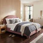 Boucle Upholstered Platform Bed with Arched Headboard, Queen, Red