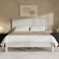King Size Platform Bed Frame with Wood Headboard, White