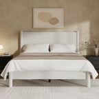 King Size Platform Bed Frame with Wood Headboard, White