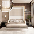 Queen Murphy Bed with Sofa, Space-Saving Wall Bed, Metal Frame, White