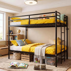 Twin Over Twin Bunk Bed with Floor-Standing Ladder,Black