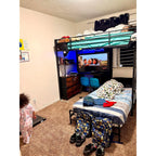 Bunk Bed Twin XL Over Twin with Desk,5 Storage Drawers and Charging Station