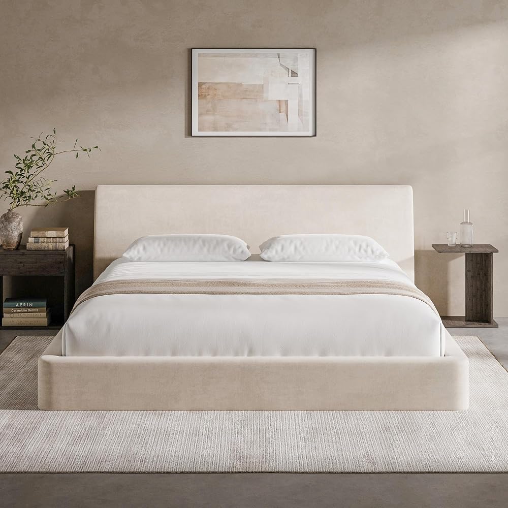 AirFrame King Upholstered Bed Frame with Ergonomic Angled Headboard