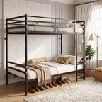 Bunk Bed Twin Over Twin Size with Ladder and Guardrail,Black