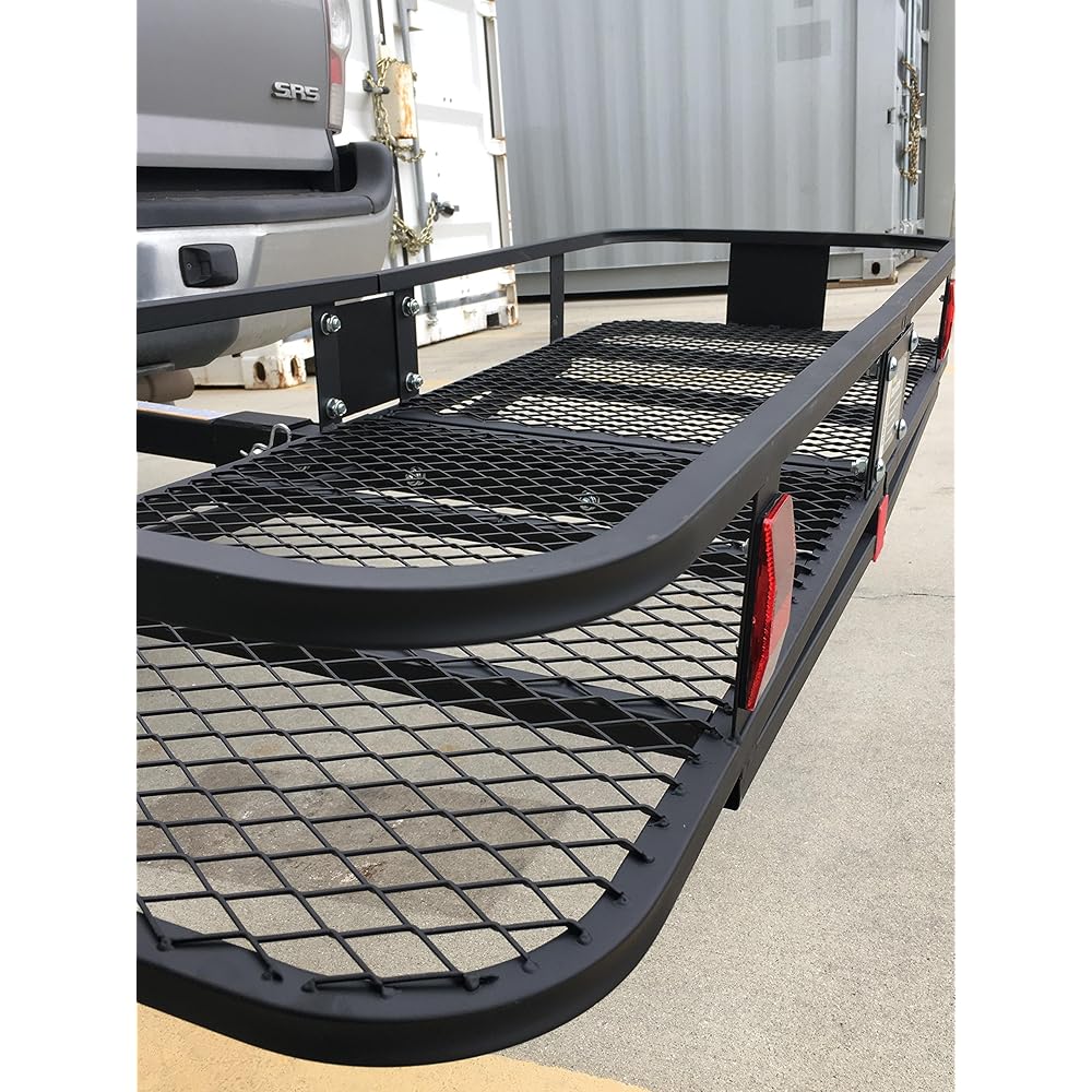 MaxxHaul 70103 500 lb. Capacity Steel Hitch Mount Folding Cargo Carrier Mesh Basket Fits 2 inch Hitch Receiver 60 x 21 x 6.5 in For Car SUV Pickup Truck Van Camping Traveling