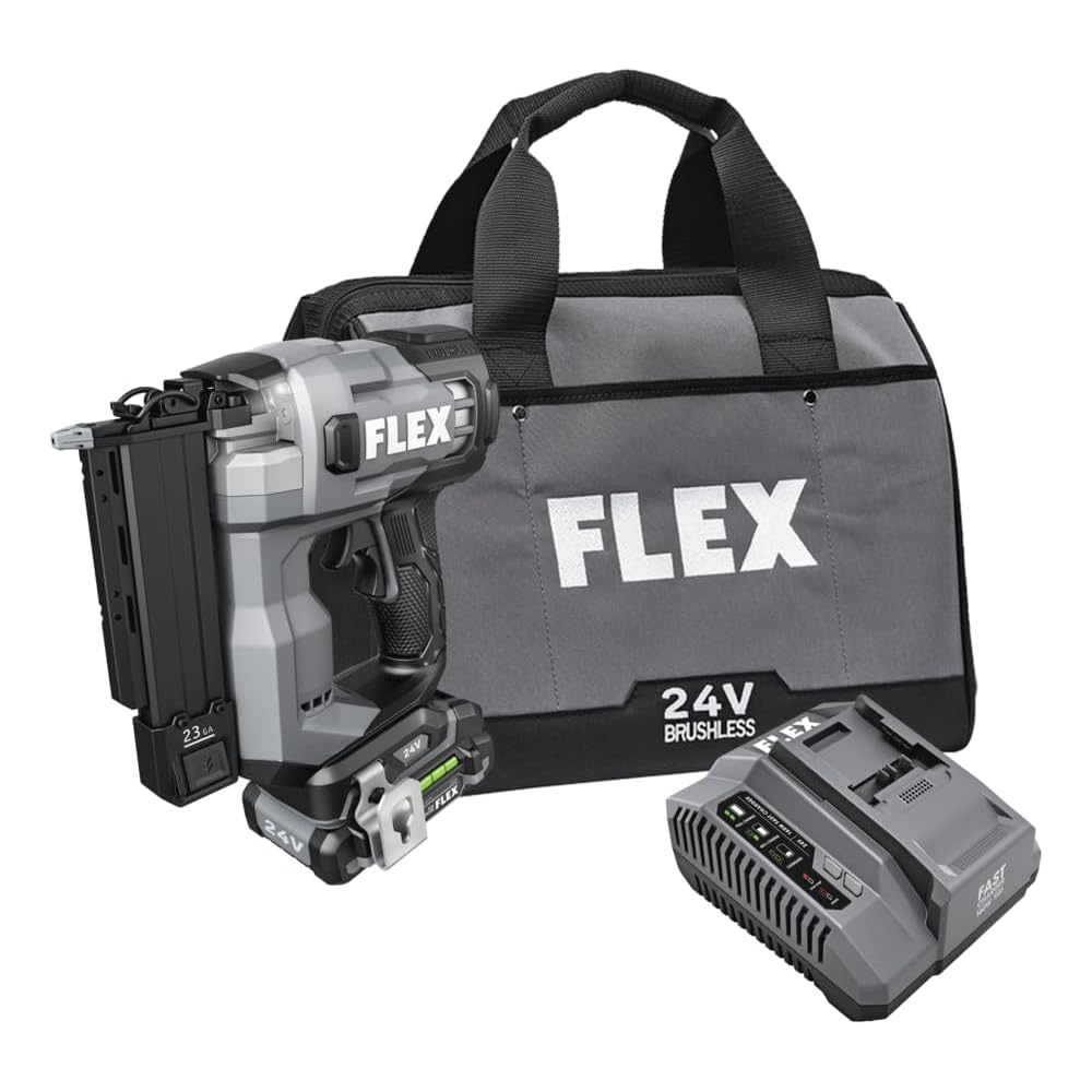 FLEX 24V Brushless 23Ga Pin Nailer Kit with 2.5Ah Lithium Battery and 160W Fast Charger FS4341-1A