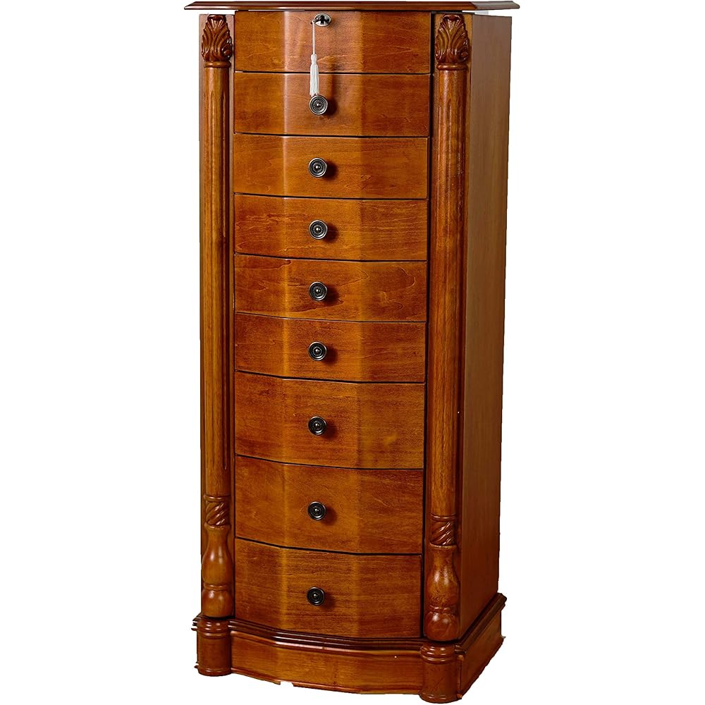 Hives and Honey Henry IV Locking Jewelry Armoire with Charging Port, Oak