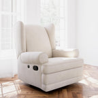 Storkcraft Serenity Glider Recliner Nursery Chair with USB Charging Port (Ivory) – Premium Upholstered Nursery Glider Recliner with Manual Recline Function, Dual USB Charging