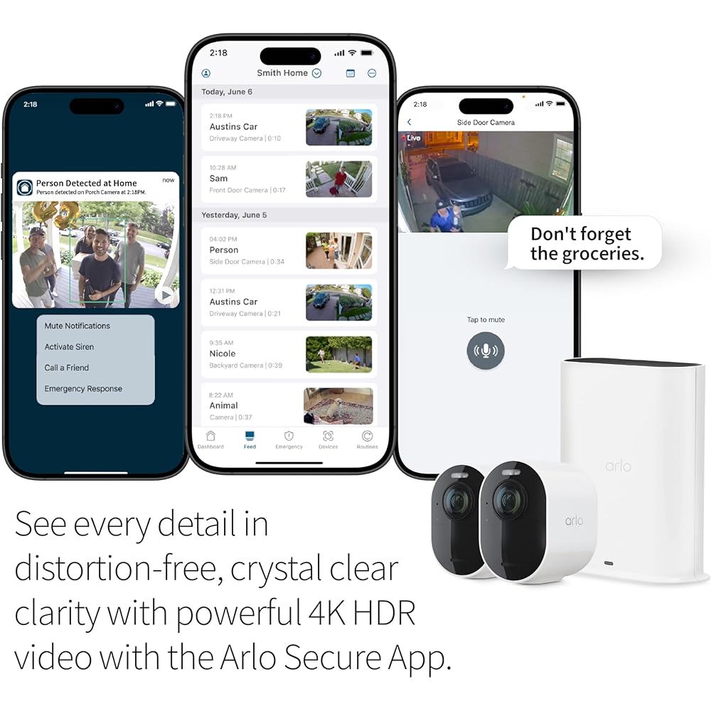 Arlo Ultra 2 Spotlight Camera 4K HDR (2 Cameras, SmartHub Included &amp; Required) | Wireless Home Security Camera | Color Night Vision, Motion Sensor, 180º View, 2-Way Audio, White