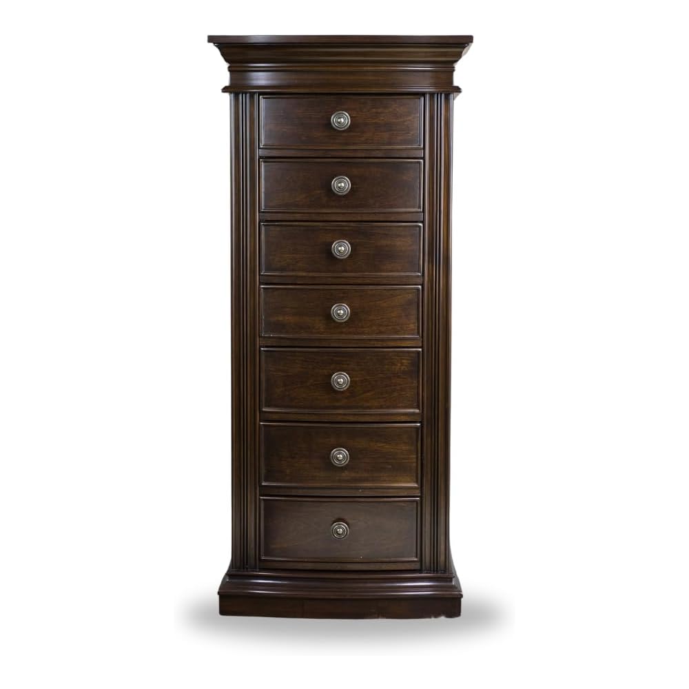 Hives and Honey Landry Standing Jewelry Armoire Cabinet – Jewelry Storage Organizer with Flip-Top Mirror, Side Doors, 7 Drawers, Necklace, Earring, and Bracelet Storage, Walnut