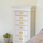 HIVES &amp; HONEY Holly Organizer Storage 7 Drawers Bronze Shaker Hardware Jewelry Armoire, 40" X 18" X 12", White